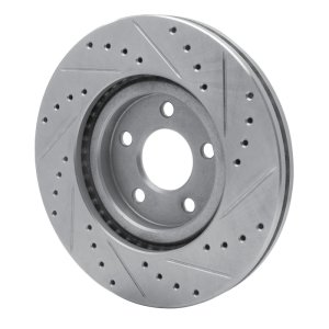 Chrysler PT Cruiser Brake Rotor (1) - Front Left - R1 Concepts - Drilled & Slotted - Silver - `03-`09